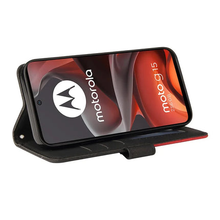 For Motorola Moto G15 4G Leather Case Wallet Stand Color Splicing Phone Cover