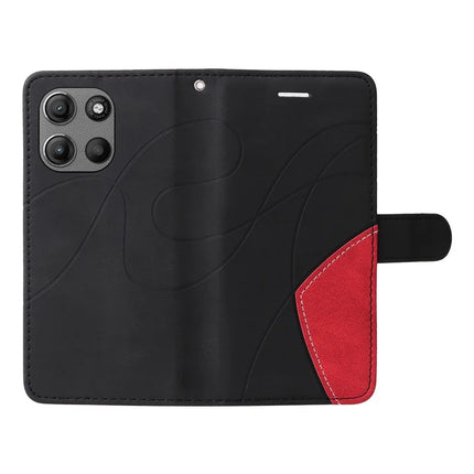 For Motorola Moto G15 4G Leather Case Wallet Stand Color Splicing Phone Cover