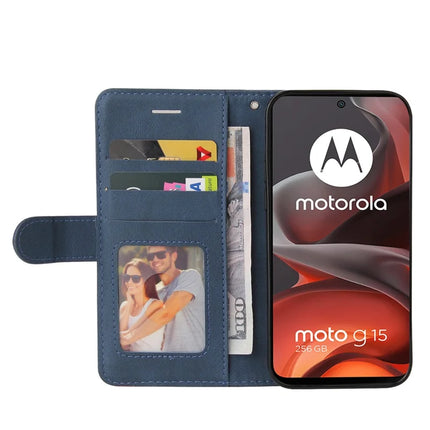 For Motorola Moto G15 4G Leather Case Wallet Stand Color Splicing Phone Cover