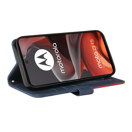 For Motorola Moto G15 4G Leather Case Wallet Stand Color Splicing Phone Cover