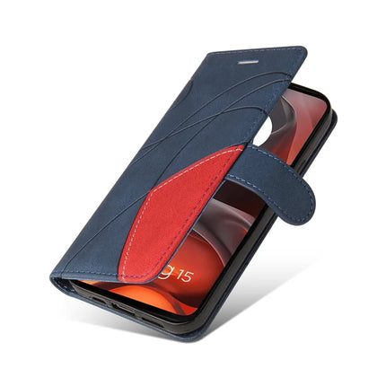 For Motorola Moto G15 4G Leather Case Wallet Stand Color Splicing Phone Cover