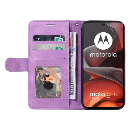 For Motorola Moto G15 4G Leather Case Wallet Stand Color Splicing Phone Cover