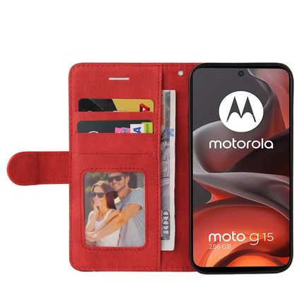For Motorola Moto G15 4G Leather Case Wallet Stand Color Splicing Phone Cover
