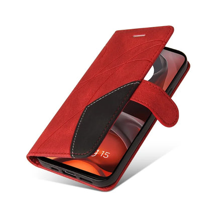 For Motorola Moto G15 4G Leather Case Wallet Stand Color Splicing Phone Cover