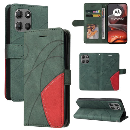 For Motorola Moto G15 4G Leather Case Wallet Stand Color Splicing Phone Cover - Green
