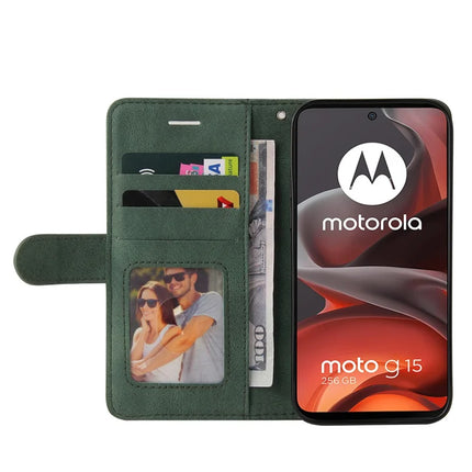For Motorola Moto G15 4G Leather Case Wallet Stand Color Splicing Phone Cover