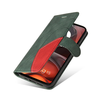 For Motorola Moto G15 4G Leather Case Wallet Stand Color Splicing Phone Cover
