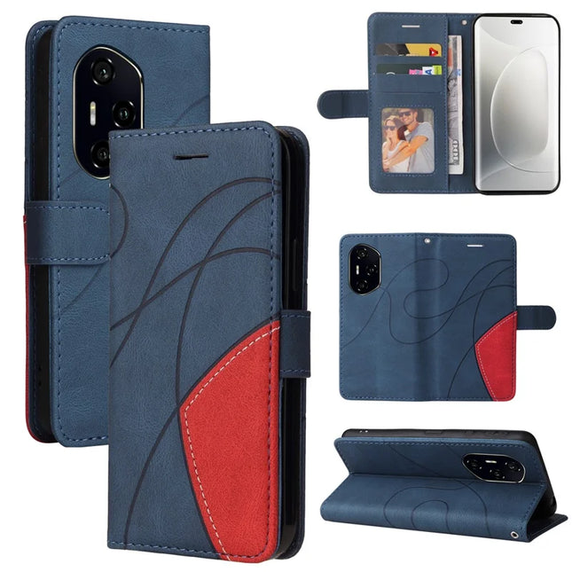 For Honor 300 Pro Leather Case Wallet Stand Color Splicing Phone Cover - Blue