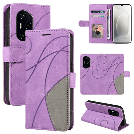 For Honor 300 Pro Leather Case Wallet Stand Color Splicing Phone Cover - Purple