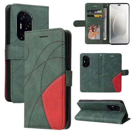 For Honor 300 Pro Leather Case Wallet Stand Color Splicing Phone Cover - Green