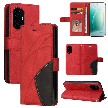For Honor 300 Leather Case Wallet Stand Color Splicing Phone Cover - Red