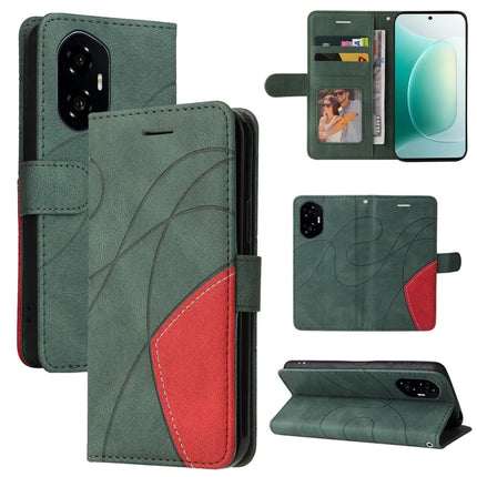 For Honor 300 Leather Case Wallet Stand Color Splicing Phone Cover - Green