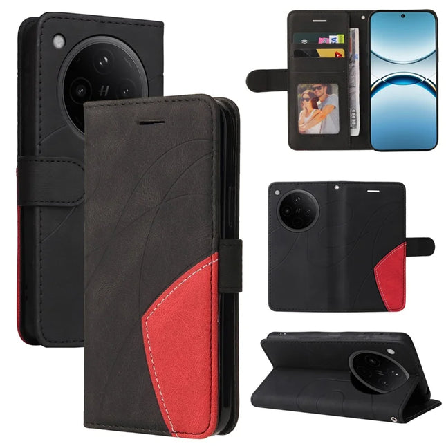 For Oppo Find X8 5G Leather Case Wallet Stand Color Splicing Phone Cover - Black