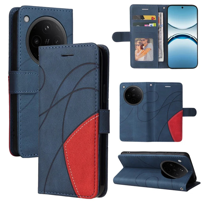 For Oppo Find X8 5G Leather Case Wallet Stand Color Splicing Phone Cover - Blue