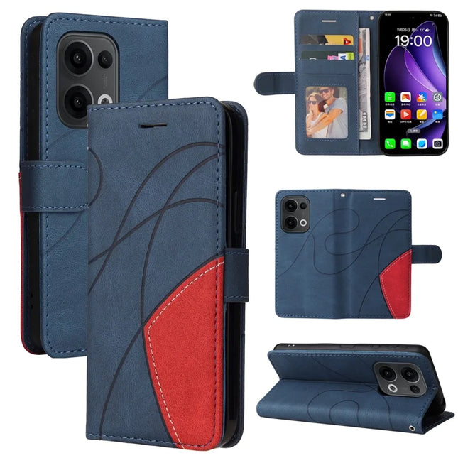For Oppo Reno13 5G (Global) Leather Case Wallet Stand Color Splicing Phone Cover - Blue