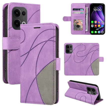 For Oppo Reno13 5G (Global) Leather Case Wallet Stand Color Splicing Phone Cover - Purple