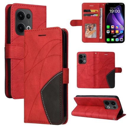 For Oppo Reno13 5G (Global) Leather Case Wallet Stand Color Splicing Phone Cover - Red