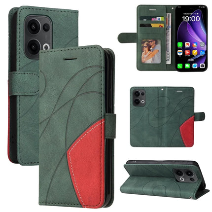 For Oppo Reno13 5G (Global) Leather Case Wallet Stand Color Splicing Phone Cover - Green