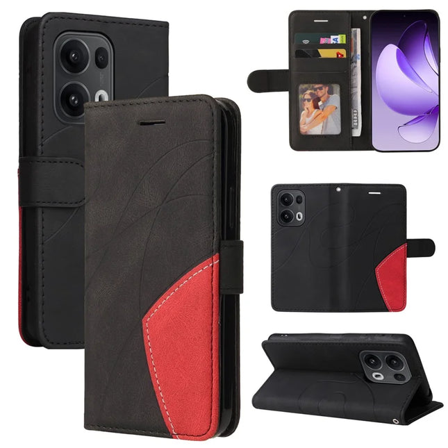 For Oppo Reno13 Pro 5G Leather Case Wallet Stand Color Splicing Phone Cover - Black