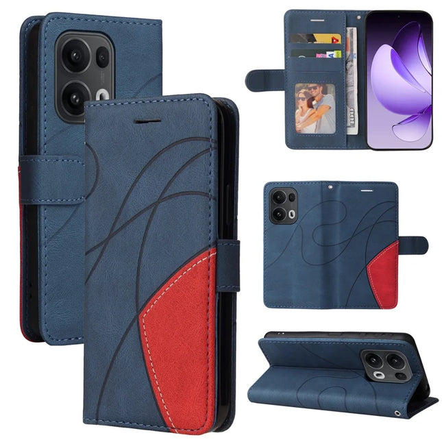 For Oppo Reno13 Pro 5G Leather Case Wallet Stand Color Splicing Phone Cover - Blue
