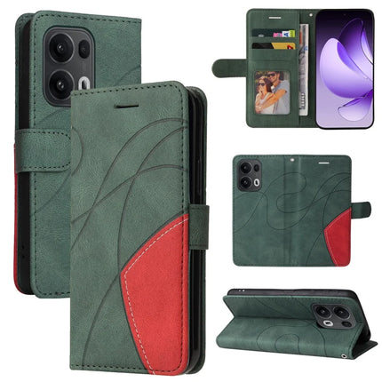 For Oppo Reno13 Pro 5G Leather Case Wallet Stand Color Splicing Phone Cover - Green