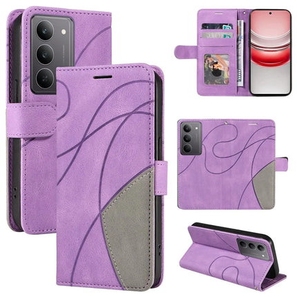 For Realme C75 Leather Case Wallet Stand Color Splicing Phone Cover - Purple