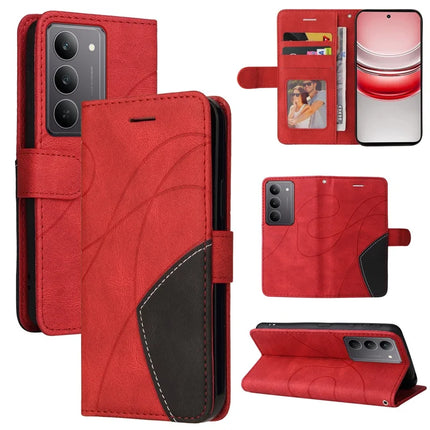 For Realme C75 Leather Case Wallet Stand Color Splicing Phone Cover - Red