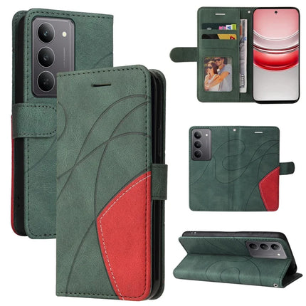 For Realme C75 Leather Case Wallet Stand Color Splicing Phone Cover - Green