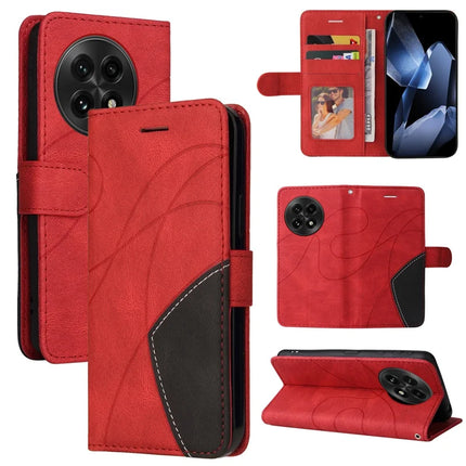 For OnePlus 13 Leather Case Wallet Stand Color Splicing Phone Cover - Red