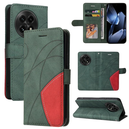 For OnePlus 13 Leather Case Wallet Stand Color Splicing Phone Cover - Green