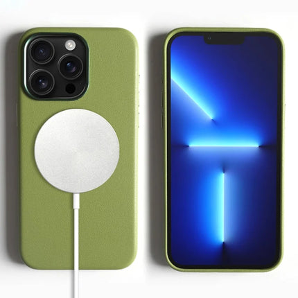 For iPhone 13 Pro Max Magnetic Case Eco-Friendly RPET Leather Phone Back Cover GRS Certified - Light Green