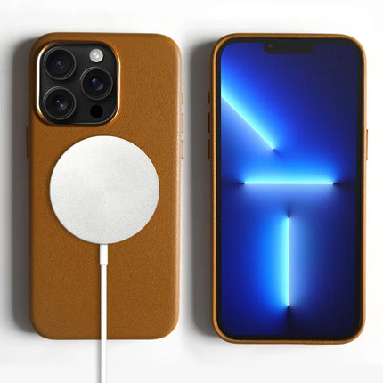 For iPhone 13 Pro Max Magnetic Case Eco-Friendly RPET Leather Phone Back Cover GRS Certified - Light Brown