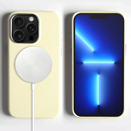 For iPhone 13 Pro Max Magnetic Case Eco-Friendly RPET Leather Phone Back Cover GRS Certified - Beige