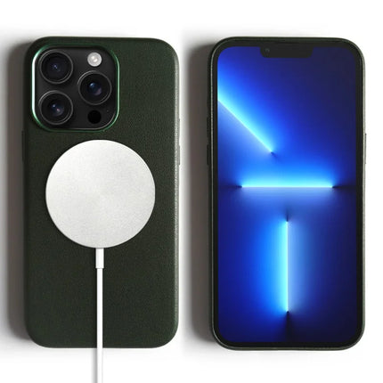 For iPhone 13 Pro Max Magnetic Case Eco-Friendly RPET Leather Phone Back Cover GRS Certified - Blackish Green