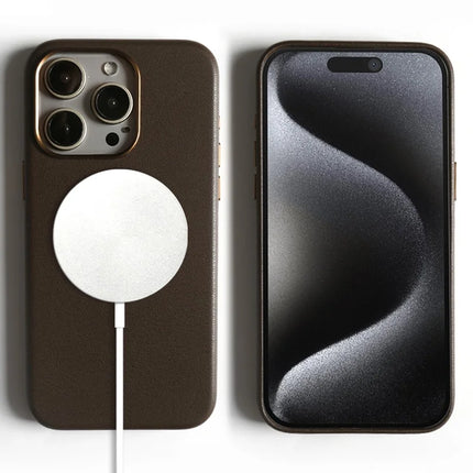 For iPhone 15 Pro Magnetic Case Eco-Friendly RPET Leather Phone Back Cover GRS Certified - Dark Brown