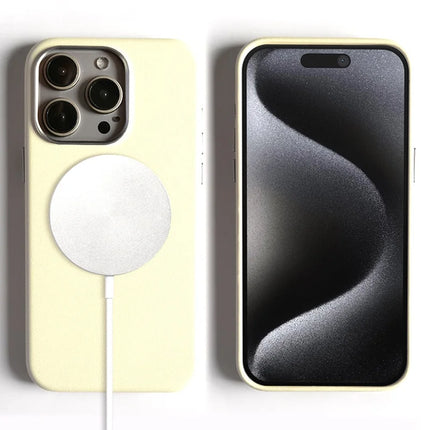 For iPhone 15 Pro Magnetic Case Eco-Friendly RPET Leather Phone Back Cover GRS Certified - Beige