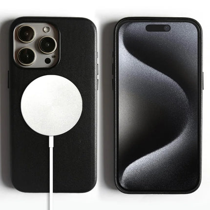 For iPhone 15 Pro Magnetic Case Eco-Friendly RPET Leather Phone Back Cover GRS Certified - Black