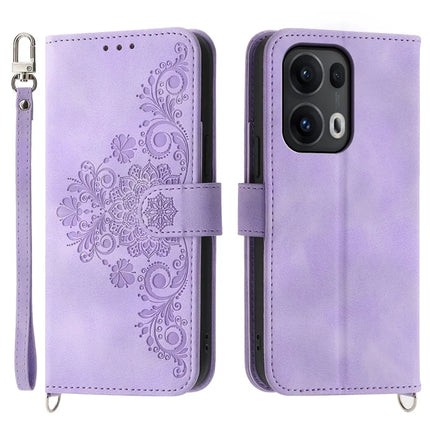 For Oppo Reno13 Pro 5G Case Flower Pattern PU Leather Wallet Phone Cover with Strap - Light Purple