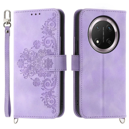 For Honor Magic7 Lite 5G / X9c 5G / X60 Pro 5G Case Flower Pattern PU Leather Wallet Phone Cover with Strap - Light Purple