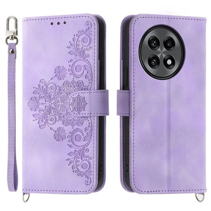 For OnePlus 13R 5G Case Flower Pattern PU Leather Wallet Phone Cover with Strap - Light Purple
