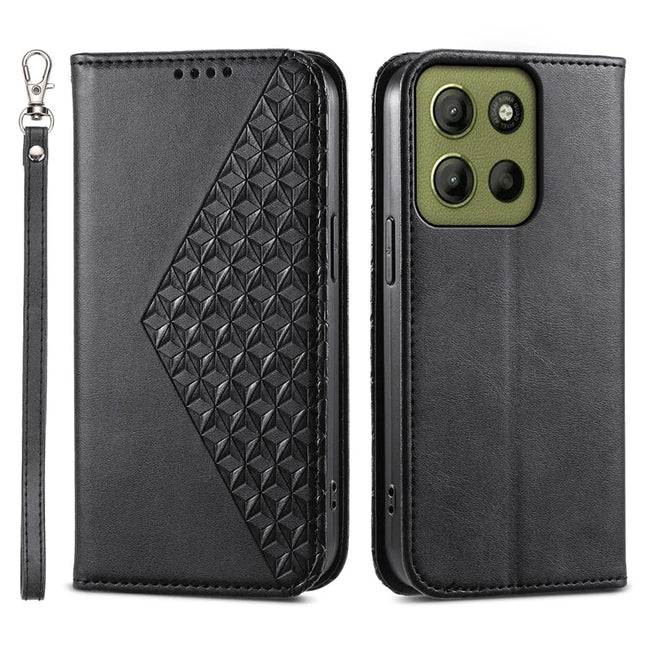 For Motorola Moto G15 4G Case Calf Texture PU Leather Phone Cover with Wallet - Black