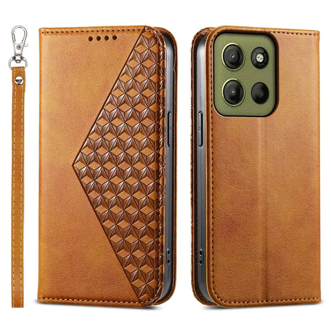 For Motorola Moto G15 4G Case Calf Texture PU Leather Phone Cover with Wallet - Yellow