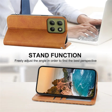 For Motorola Moto G15 4G Case Calf Texture PU Leather Phone Cover with Wallet