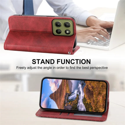 For Motorola Moto G15 4G Case Calf Texture PU Leather Phone Cover with Wallet