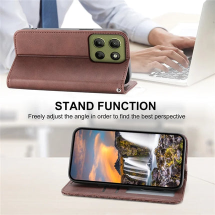 For Motorola Moto G15 4G Case Calf Texture PU Leather Phone Cover with Wallet