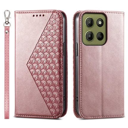 For Motorola Moto G15 4G Case Calf Texture PU Leather Phone Cover with Wallet - Rose Gold