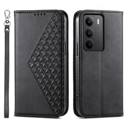 For Realme C75  /  V60 Pro Case Calf Texture PU Leather Phone Cover with Wallet - Black