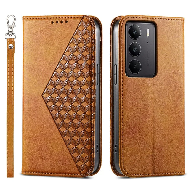 For Realme C75  /  V60 Pro Case Calf Texture PU Leather Phone Cover with Wallet - Yellow
