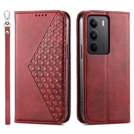 For Realme C75  /  V60 Pro Case Calf Texture PU Leather Phone Cover with Wallet - Red
