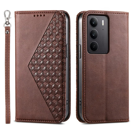 For Realme C75  /  V60 Pro Case Calf Texture PU Leather Phone Cover with Wallet - Brown